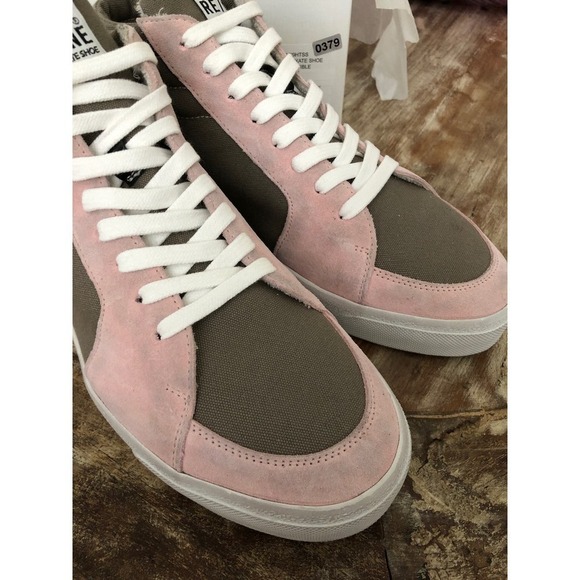 RE/DONE 90s High Top Skate Shoes Canvas Suede Sneakers Grey & Pink NWB Size 37 - Picture 6 of 12
